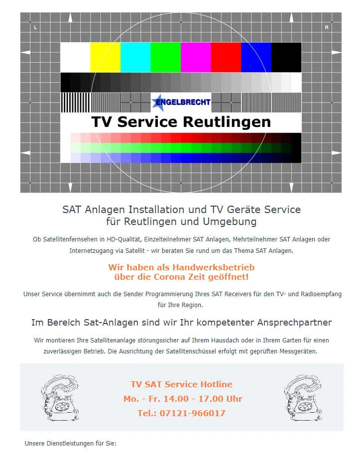 SAT Anlagen Installation TV Geräte Service Reutlingen